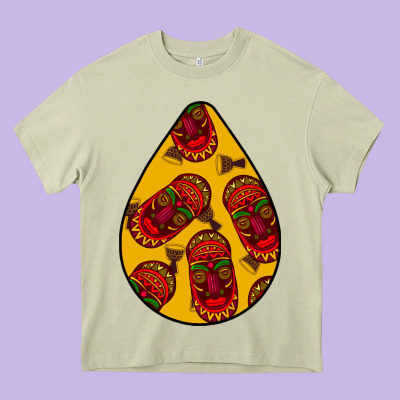 African Masks Teardrop  5 Heavy Core Tee Designed By Bundleandbundleshop