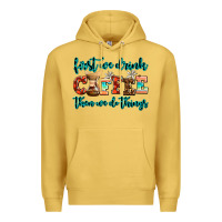 Antique Gold first we drink coffee then we do things Premium Hoodie - AdoDesignShop