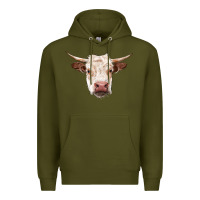 Army Green hereford cow head Premium Hoodie - RanaPortraitStore