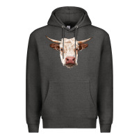 Charcoal Heather hereford cow head Premium Hoodie - RanaPortraitStore