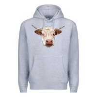 Heather Grey hereford cow head Premium Hoodie - RanaPortraitStore