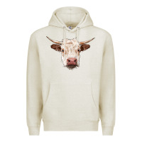 Oatmeal Heather hereford cow head Premium Hoodie - RanaPortraitStore