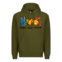 Army Green peace love  softball Premium Hoodie - AdoDesignShop