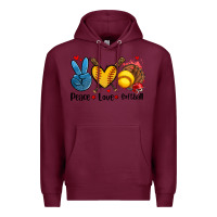 Burgundy peace love  softball Premium Hoodie - AdoDesignShop
