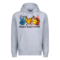 Heather Grey peace love  softball Premium Hoodie - AdoDesignShop