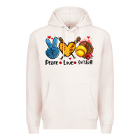 Pale Pink peace love  softball Premium Hoodie - AdoDesignShop