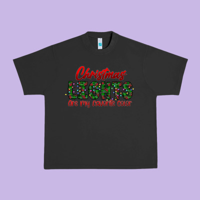 Festive Christmas Lights Text Art Urban Heavy Tee Designed By Cowhidedigitalart