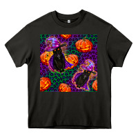 Asphalt witchy cat and pumpkins seamless paternal Heavy Core Tee - BundleAndBundleShop