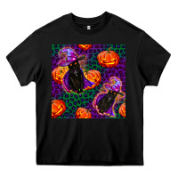 Black witchy cat and pumpkins seamless paternal Heavy Core Tee - BundleAndBundleShop