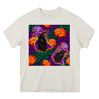 Cream witchy cat and pumpkins seamless paternal Heavy Core Tee - BundleAndBundleShop