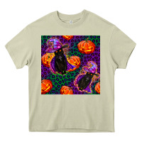 Mossy witchy cat and pumpkins seamless paternal Heavy Core Tee - BundleAndBundleShop