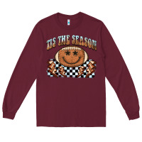Burgundy tis the season football smiley face Long Sleeve Tee - BarkalooDesign
