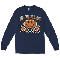 Navy tis the season football smiley face Long Sleeve Tee - BarkalooDesign