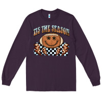 Plum tis the season football smiley face Long Sleeve Tee - BarkalooDesign