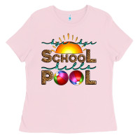 Bubblegum Pink bye bye school hello pool Ladies Tee - Artiststas
