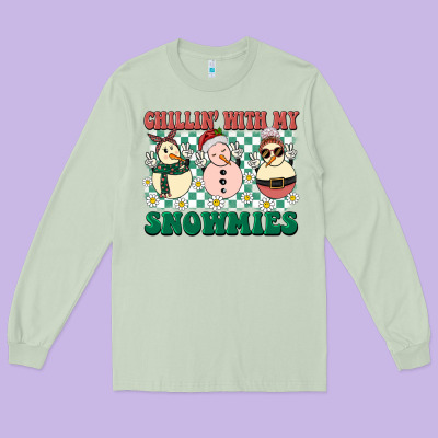 Chillin With My Snowmies Long Sleeve Tee Designed By Barkaloodesign