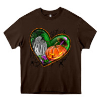 Chocolate Brown halloween heart with pumpkin Heavy Core Tee - BundleAndBundleShop