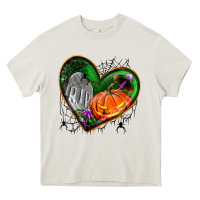 Cream halloween heart with pumpkin Heavy Core Tee - BundleAndBundleShop