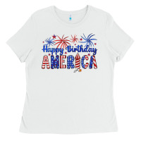 White happy birthday america Ladies Tee - Artiststas