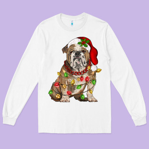 Christmas English Bulldog Long Sleeve Tee Designed By Barkaloodesign