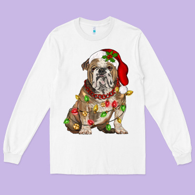 Christmas English Bulldog Long Sleeve Tee Designed By Barkaloodesign