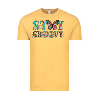 Vintage Mustard stay groovy with butterfly peace sign and flowers Vintage Tee - Artiststas