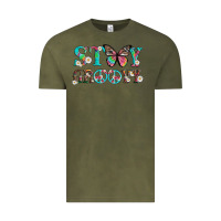 Vintage Olive stay groovy with butterfly peace sign and flowers Vintage Tee - Artiststas
