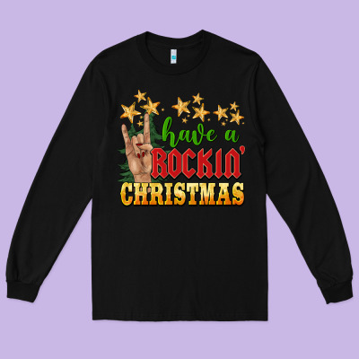 Have A Rockin Christmas Long Sleeve Tee Designed By Barkaloodesign