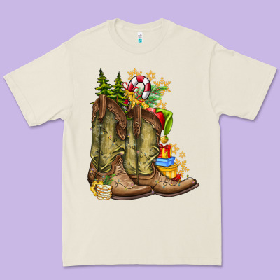 Christmas Boots Premium Tee Designed By Cowhidedigitalart