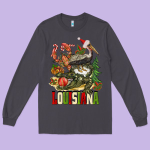 Christmas Louisiana Long Sleeve Tee Designed By Barkaloodesign