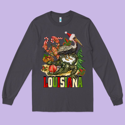 Christmas Louisiana Long Sleeve Tee Designed By Barkaloodesign