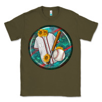 Army Green baseball with sunflower round earrings Classic Tee - BundleAndBundleShop
