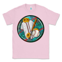 Bubblegum Pink baseball with sunflower round earrings Classic Tee - BundleAndBundleShop