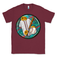 Burgundy baseball with sunflower round earrings Classic Tee - BundleAndBundleShop