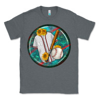 Charcoal Heather baseball with sunflower round earrings Classic Tee - BundleAndBundleShop