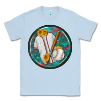 Dusty Blue baseball with sunflower round earrings Classic Tee - BundleAndBundleShop