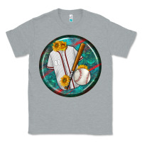 Heather Grey baseball with sunflower round earrings Classic Tee - BundleAndBundleShop