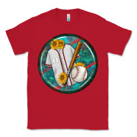Red baseball with sunflower round earrings Classic Tee - BundleAndBundleShop