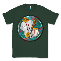 Sports Green baseball with sunflower round earrings Classic Tee - BundleAndBundleShop