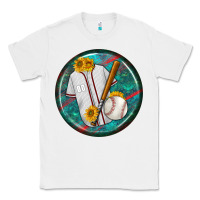 White baseball with sunflower round earrings Classic Tee - BundleAndBundleShop