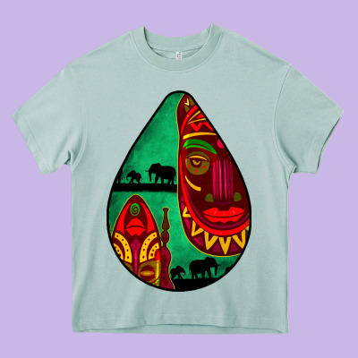 African Masks Teardrop  3 Heavy Core Tee Designed By Bundleandbundleshop