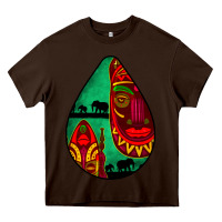 Chocolate Brown african masks teardrop  3 Heavy Core Tee - BundleAndBundleShop