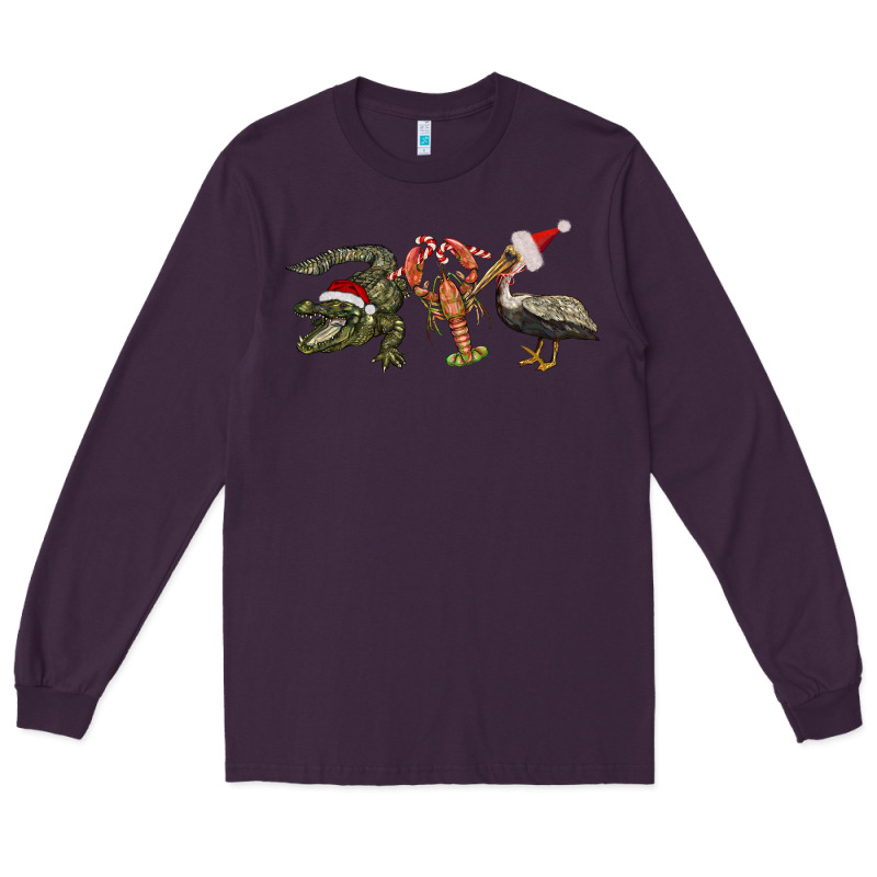 Christmas Alligator Pelican Crawfish Long Sleeve Tee by BarkalooDesign | Teevron