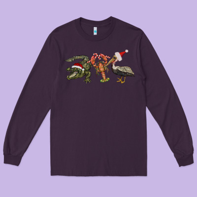 Christmas Alligator Pelican Crawfish Long Sleeve Tee Designed By Barkaloodesign