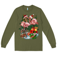 Army Green Christmas flamingo Long Sleeve Tee - BarkalooDesign