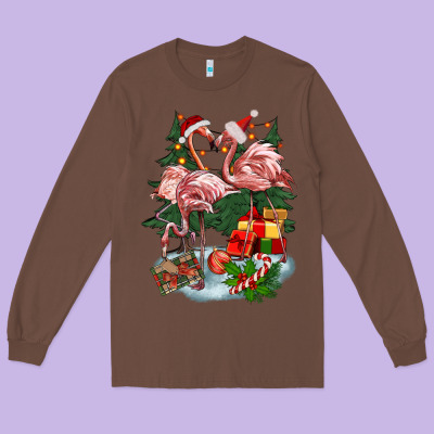 Christmas Flamingo Long Sleeve Tee Designed By Barkaloodesign