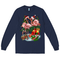 Navy Christmas flamingo Long Sleeve Tee - BarkalooDesign