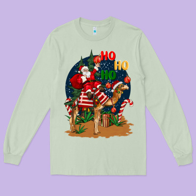 Christmas  Camel With Santa Long Sleeve Tee Designed By Barkaloodesign