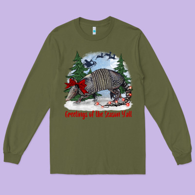 Greetings Of The Season Y'all With Armadillo Long Sleeve Tee Designed By Barkaloodesign