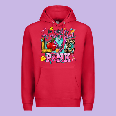 In October We Wear Pink Love Pink Premium Hoodie Designed By Adodesignshop